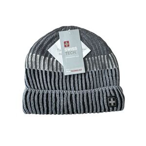 Swiss‎ Tech 3M Thinsulate Insulated Knit Rib Warm Beanie Gray Black L/XL NWT